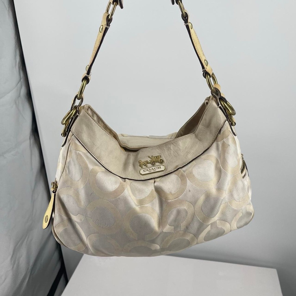 Vintage Y2K Coach Signature Shoulder Bag Purse Madison OP Art Canvas Leather Tan